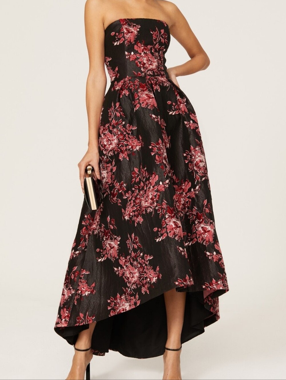 Hutch Floral Print Long Strapless Dress Black Red Size 10